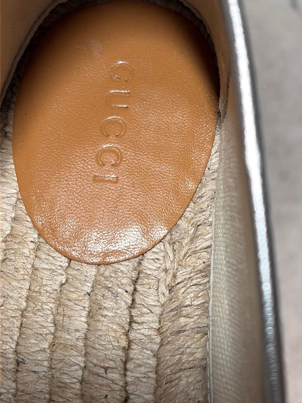 Gucci Silver Metallic Monogram Espadrille Flats - Picture 9 of 10